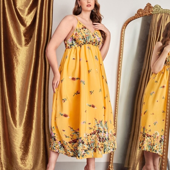 Boho Plus Navy Blue Floral Print Cami Maxi Dress - Picture 6 of 8